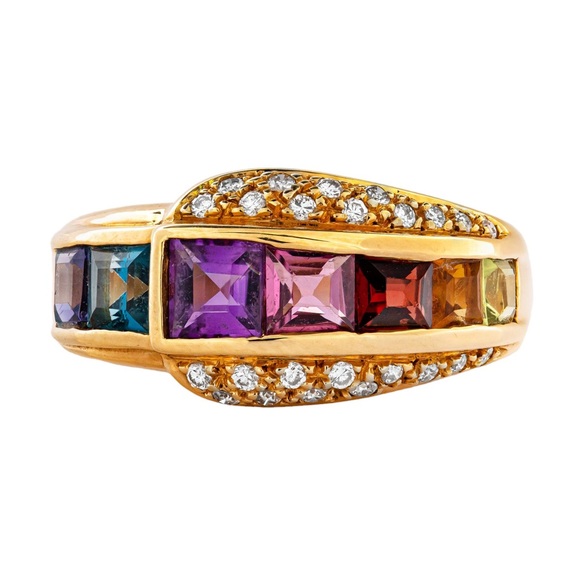 GWLAB Certified 1.70ct Natural Gems & 0.20ct Diamond Ring - 18K Gold Size 5.75 - Picture 1 of 7